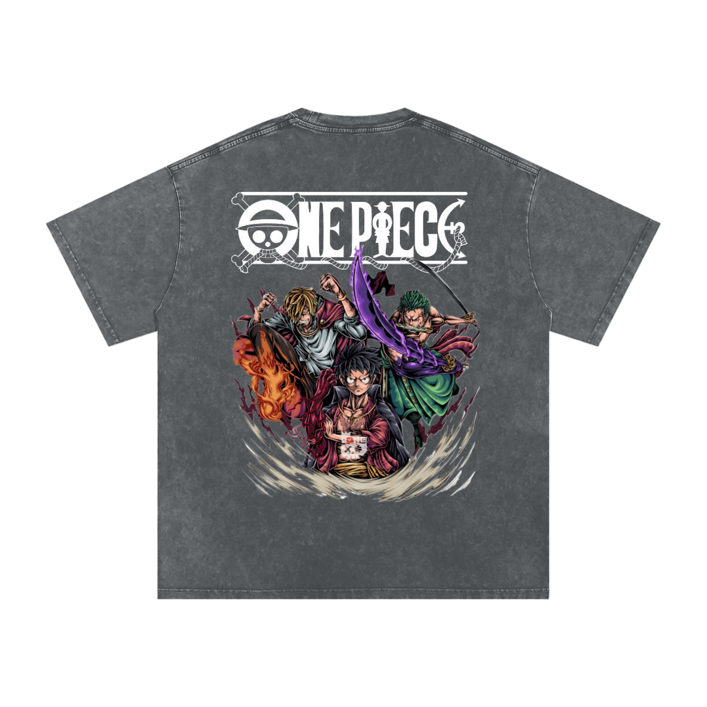 Acid-Washed Oversized Pirate Crew Tee – Anime-Inspired Graphic Streetwear