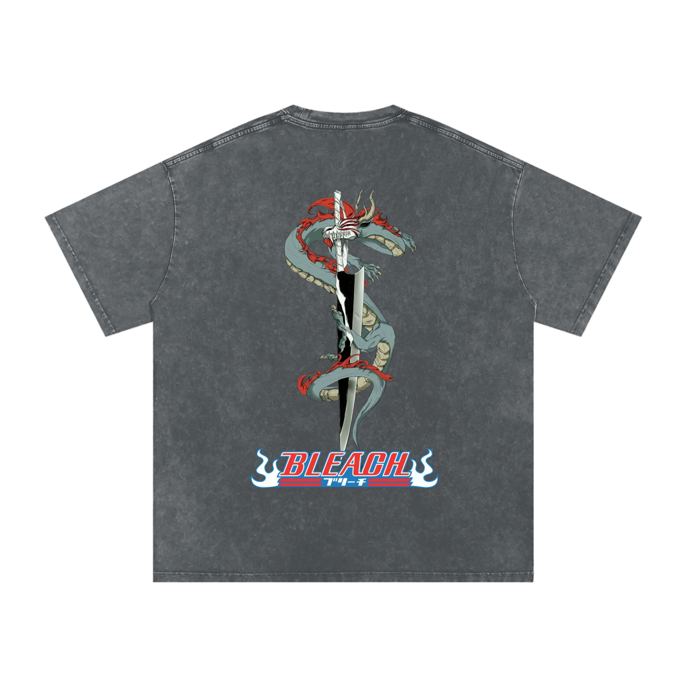 Bleach Anime Dragon Sword Graphic Tee – Vintage Acid Wash T-Shirt