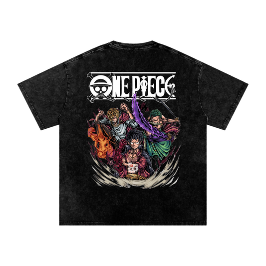 Acid-Washed Oversized Pirate Crew Tee – Anime-Inspired Graphic Streetwear